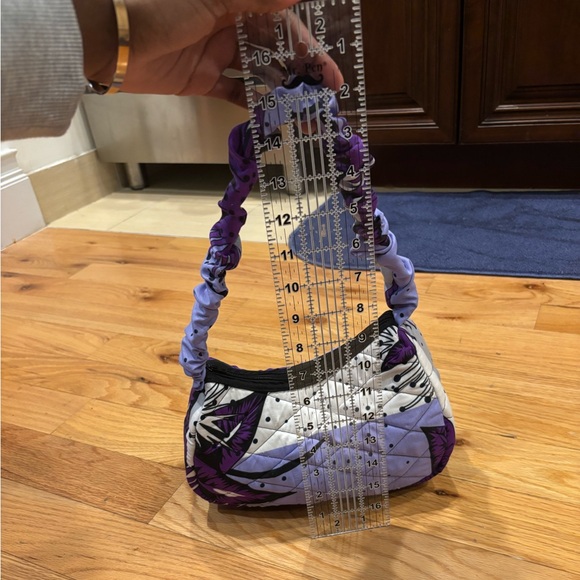 Purple African Floral Print Quilted Asymmetrical Handbag with Ruffled Strap - Picture 9 of 9